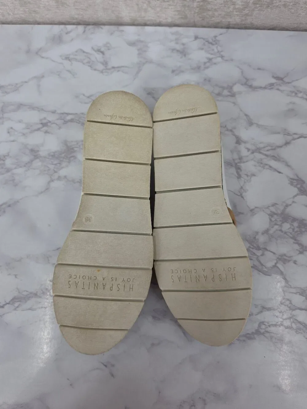 Hispanitas Tan Suede & White Leather Slip-On Flats with Black Toe